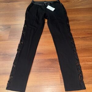 Bebe Lace Tuxedo Leggings Size S Black Stretch Dress Pants Night Out